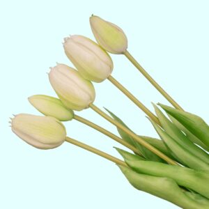 White/Green 'Real Touch' Tulip Bouquet - 5 Stems - 42cm