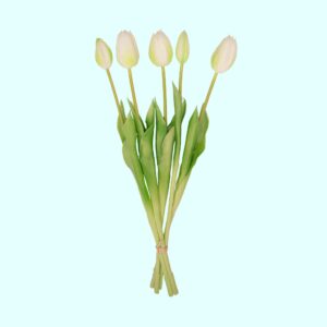 White/Green Tulip Bouquet - 10pcs 'Real Touch' 42cm